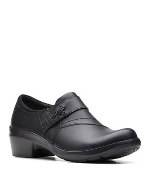 Clarks Women's Angie Pearl Slip-On Shoes Black Leather Size 8.5 Wide
